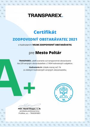 Mesto Poltár získalo ocenenie ZODPOVEDNÝ OBSTARÁVATEĽ 2021 1