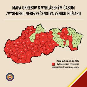 Mapa okresov s vyhláseným časom zvýšeného nebezpečenstva vzniku požiaru 